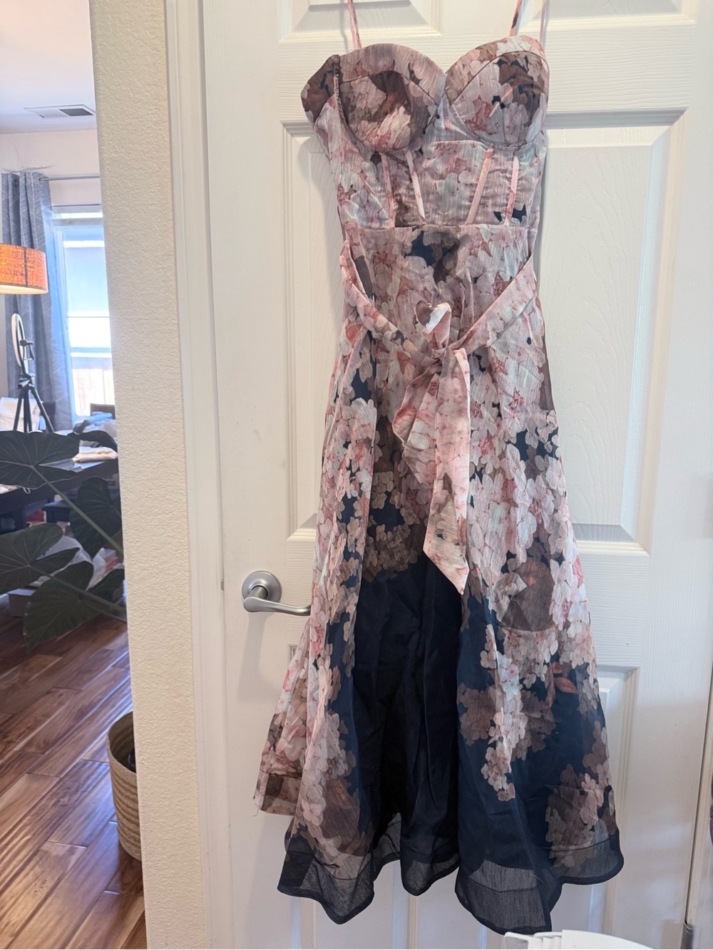 Luxxel Floral Fit-and-Flare Dress in Pink and Navy